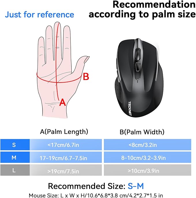TECKNET Rechargeable Jiggler Wireless Mouse 4800 DPI Silent USB A & Bluetooth
