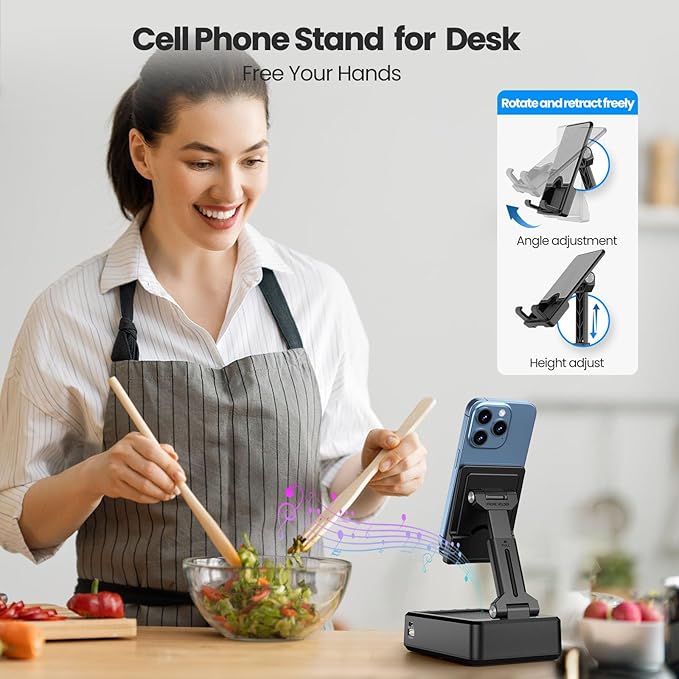 JTEMAN Cell Phone Stand with Bluetooth Speaker and Charging Function, Birthday
