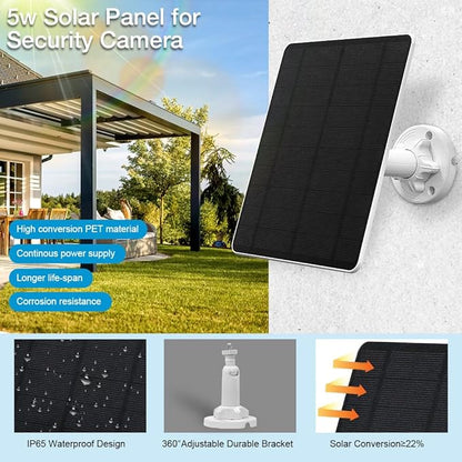 Solar Panel for Security Camera, 5W USB Solar Panel for Cameras DC 5V, Camera