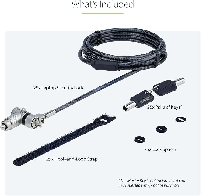 StarTech.com 25-Pack Universal Laptop Lock 6.6ft, Master Keyed Security Cable