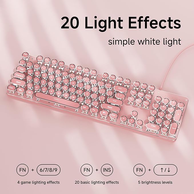 EWEADN TK100 Typewriter Keyboard Wired Mechanical Keyboard, 104 Keys Aesthetic