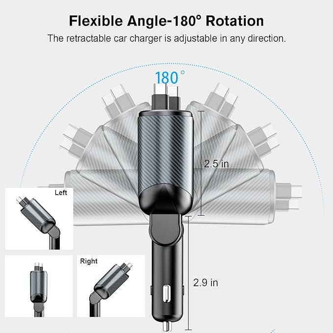 Retractable Car Charger for 4 in 1 Fast Charging Max 80W【ONLY 2 Type-C Charging