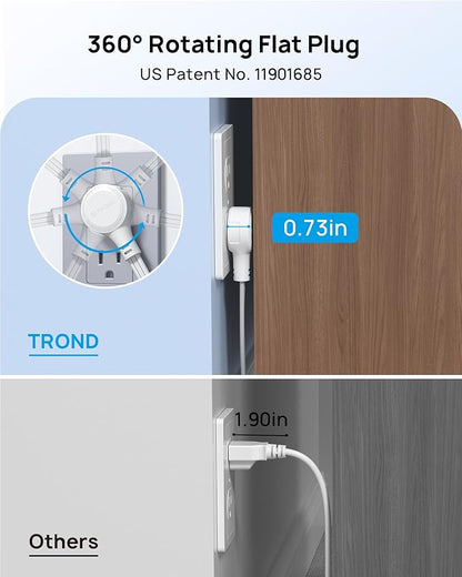 TROND 360° Rotating Flat Plug Extension Cord Surge Protector 10ft, Small Power