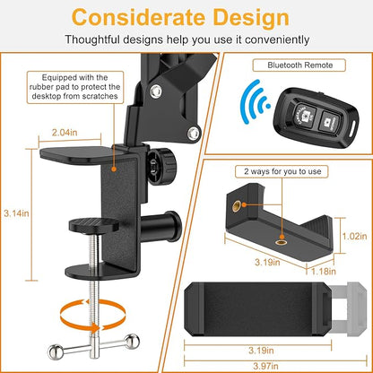 Overhead Phone Mount with 60 LED Portable Selfie Light and Phone Holder