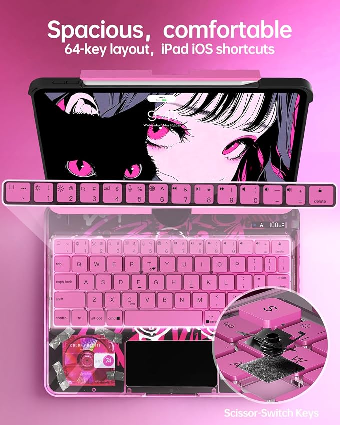 Intermerge for iPad 9th 10.2 inch Keyboard Case, 360° Transparent Multi-Touch