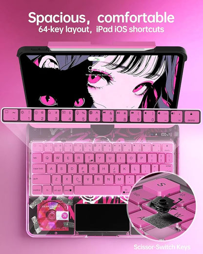 Intermerge for iPad 9th 10.2 inch Keyboard Case, 360° Transparent Multi-Touch