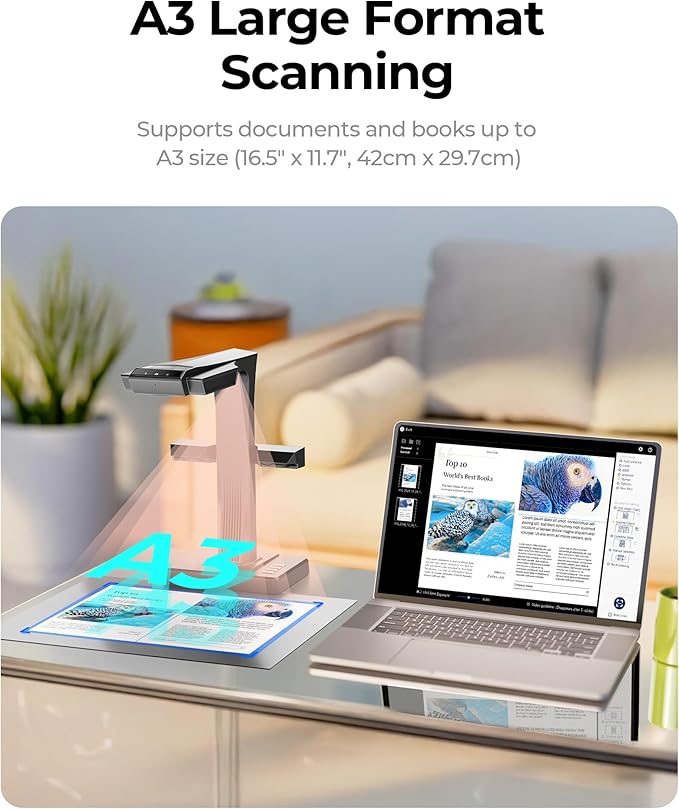 CZUR ET MAX Professional Book Scanner, 38MP Document Camera, Laser Curve-Flatten