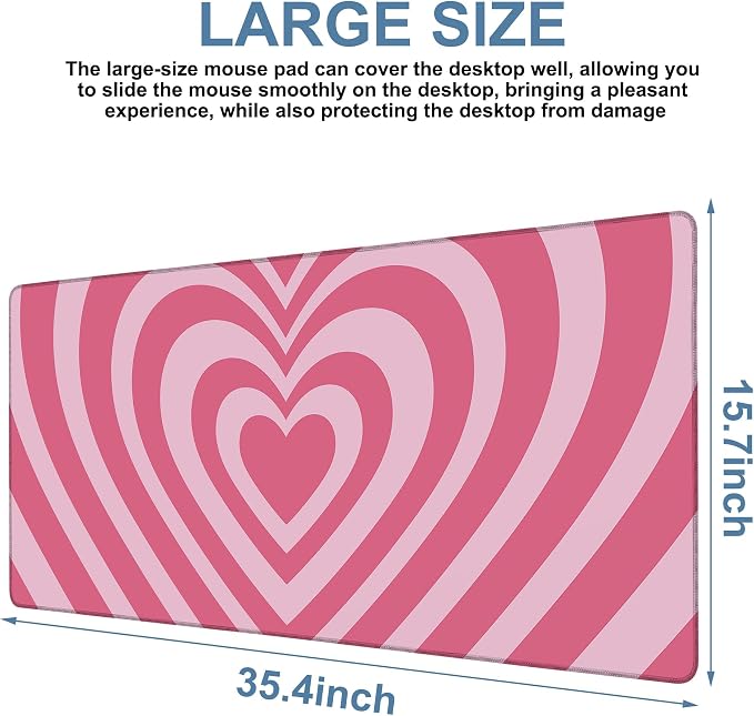 Gaming Desk Pad Large Extra Length Retro Style Hearts Mouse Pad Keyboard Laptop