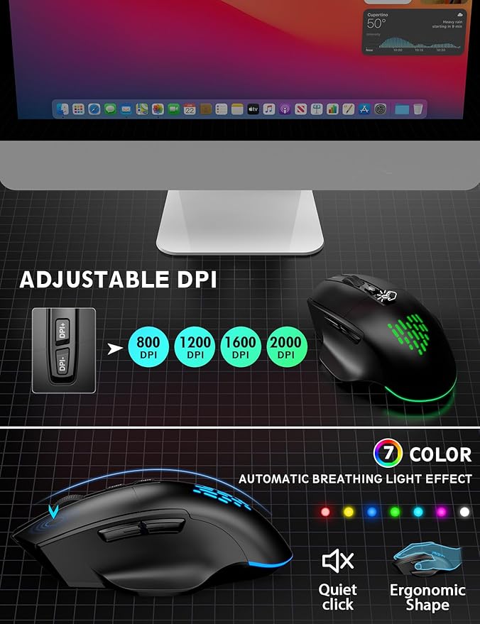 Wireless Keyboard and Mouse Backlits, Wrist Rest, LED Mouse, Rechargeable