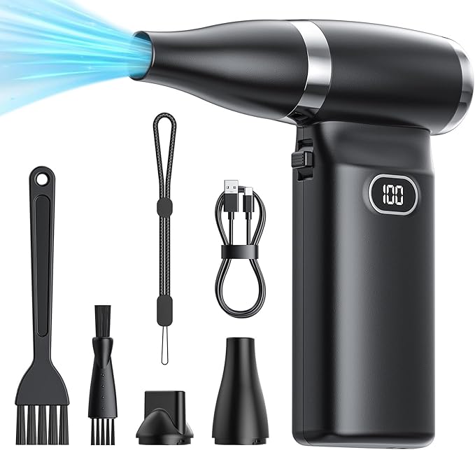 Electric Compressed Air Duster Cordless: 60 MPH High Wind Speed Mini Air Blower
