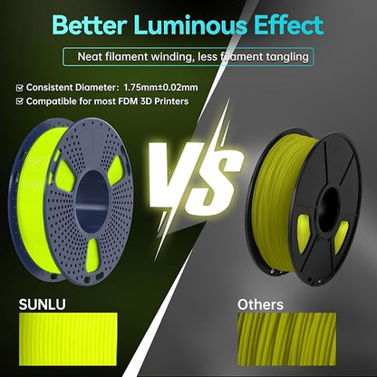 SUNLU PETG Glow in The Dark Filament Bundle, Luminous PETG 3D Printer Filament