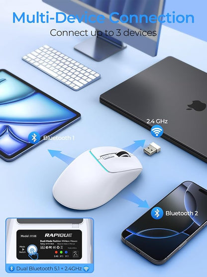 R108 Wireless Bluetooth Mouse – Dual Bluetooth ＆ 2.4GHz USB Receiver, 4 DPI