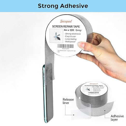 Grey Window Screen Repair Tape, 4 in X 15 FT Screen Repair Kit