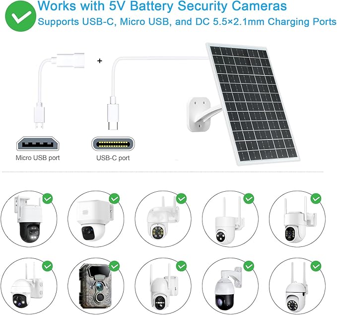 FUTUREZEN 13W Solar Panel for Security Cameras & Trail Cameras, Micro USB &
