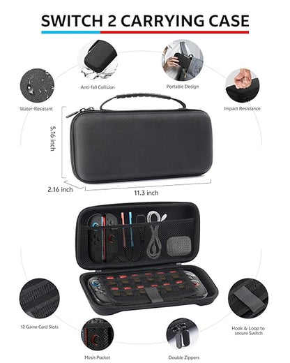 Switch 2 Accessories Bundle for Nintendo, 16-in-1 Game Kit: Carrying Case