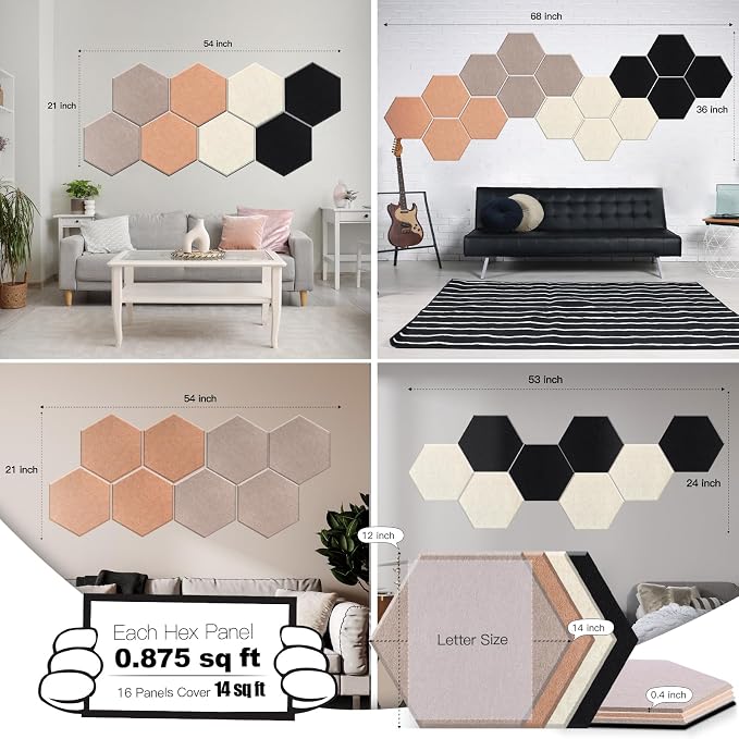 Mollywell Hexagon Acoustic Panels, High Density, Soundproofing, Decorative