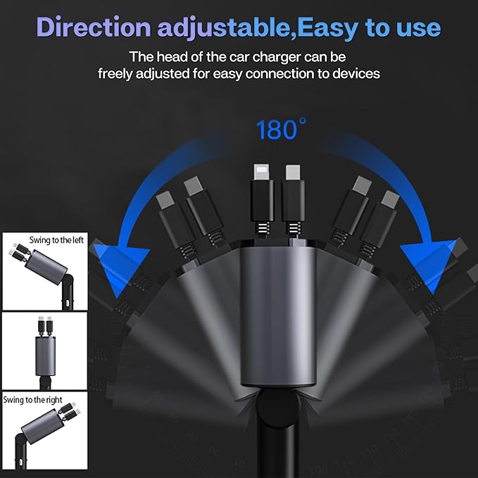 Retractable Car Charger with 100W, 4 in 1 Car Fast Charger