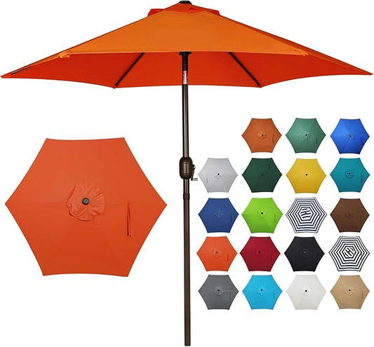 Blissun 7.5 ft Patio Umbrella, Yard Umbrella, Outdoor Market Umbrella with Push Button Tilt Crank, Orange