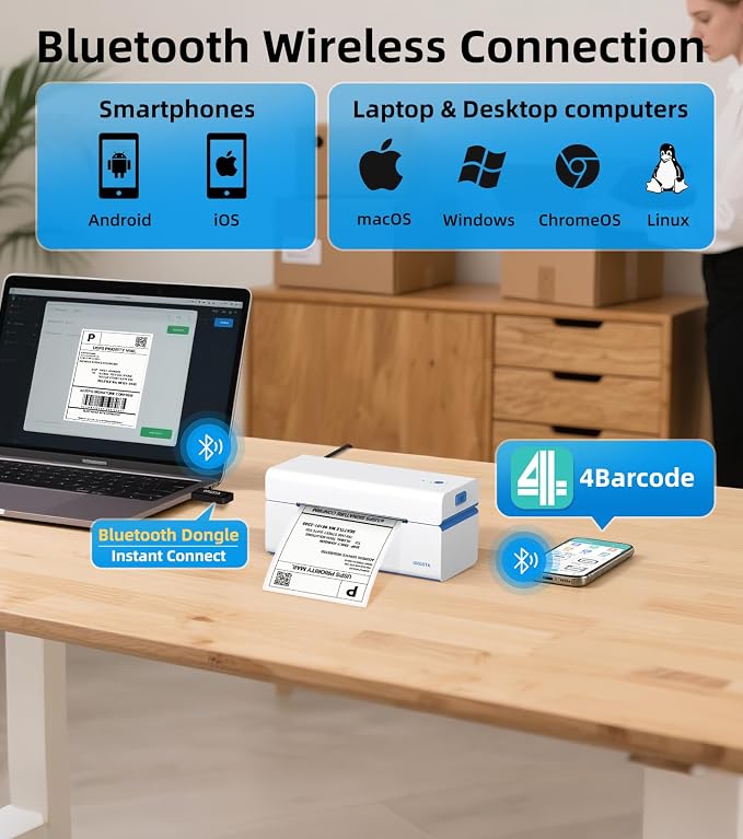 ORGSTA Bluetooth Thermal Shipping Label Printer T001-Plus Wireless 4x6 Shipping