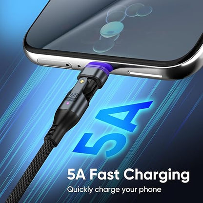 240W Rotating USBC to USB C Magnetic Data Cable, 3ft