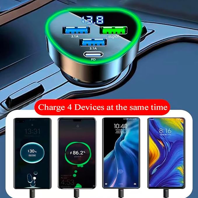 Multi Port USB C Car Phone Charger Adapter 4 in 1