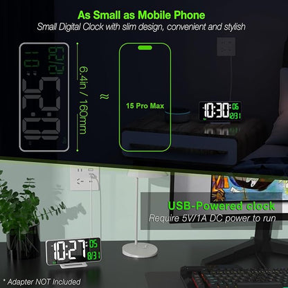 KOSUMOSU Alarm Clock for Bedroom, 6.7" Led Desk Digital Clock, Mirror Clock