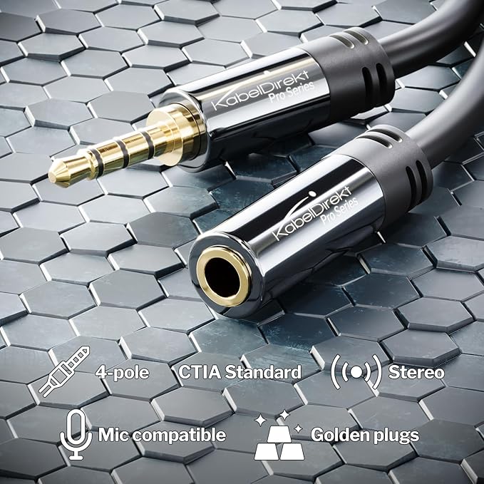 KabelDirekt – Headset Extension Cable – 6ft – Headphone Extension Cord