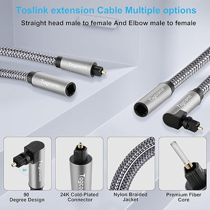 Optical Extension Fiber Digital Cable Adapter 4 Feet（2 Pack）, 90 Degree Right