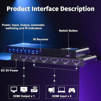 4K HDMI Switch 5x1 with Remote