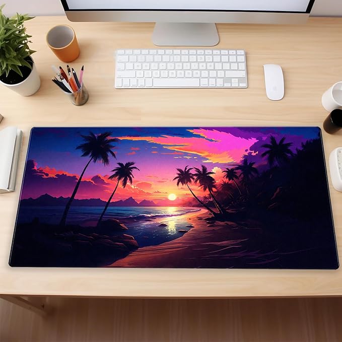 Sunset Beach Gaming Mouse Pad for Desk, Fantasy Ocean Art Desk mat Extended