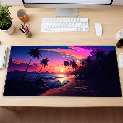 Sunset Beach Gaming Mouse Pad for Desk, Fantasy Ocean Art Desk mat Extended