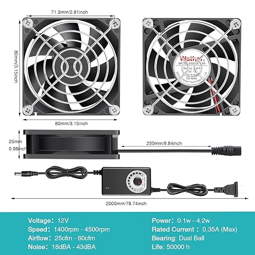 Wathai 80mm Small Computer Cooling Fan