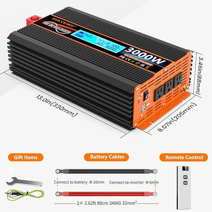 3000 Watt Pure Sine Wave Power Inverter 24V DC to 110V 120V Converter