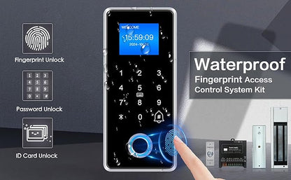 Waterproof Electric Magnetic Fingerprint Door Access Control Kit - 1200 lb