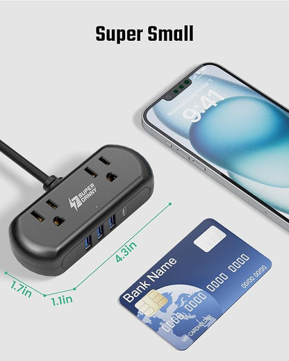2Ft Extension Cord, SUPERDANNY Mini Surge Protector