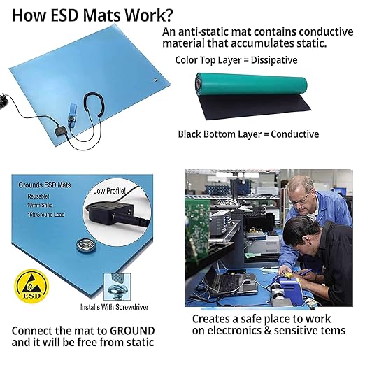 RubberStat Dual Layer ESD Compliant Workstation Rubber Table Mat Kit, Cell