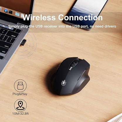 Wireless Mouse, Upgraded 2.4GHz Rechargeable Ergonomic Computer Mouse, 4 Levels