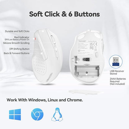 TECKNET Wireless Mouse, 2.4G Ergonomic Optical Mouse, Computer Mouse