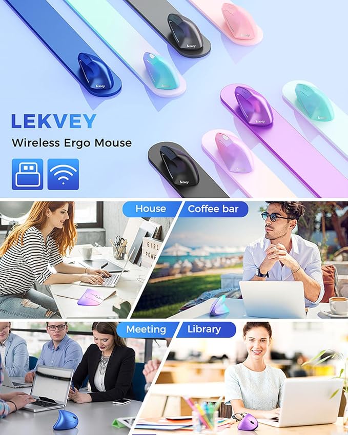 Lekvey Ergonomic Mouse, Vertical Wireless Mouse Rechargeable 2.4G USB Optical