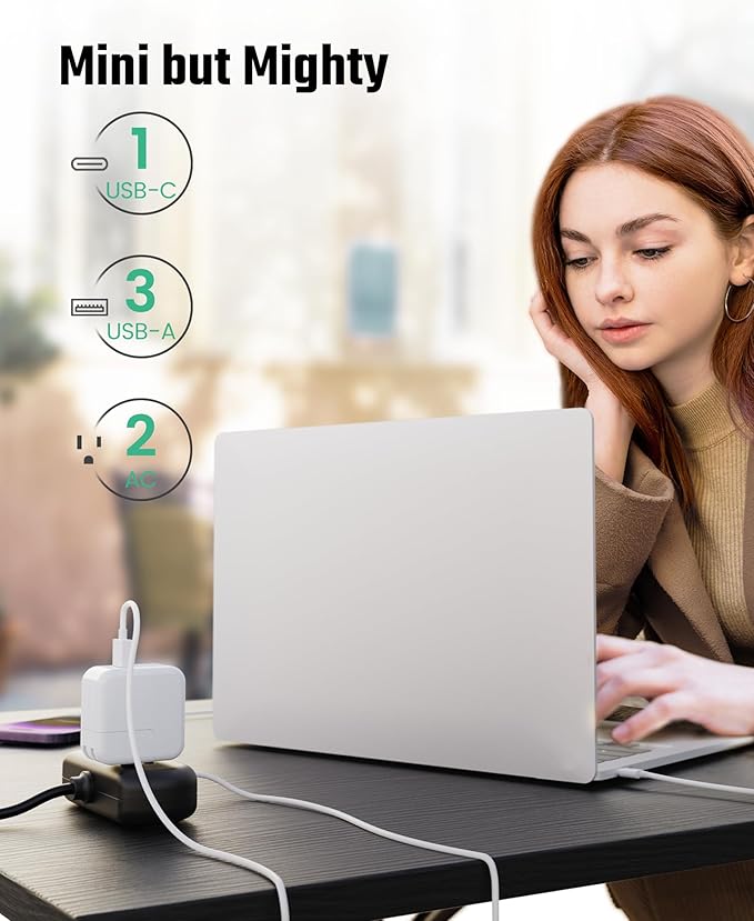 2Ft Extension Cord, SUPERDANNY Mini Surge Protector