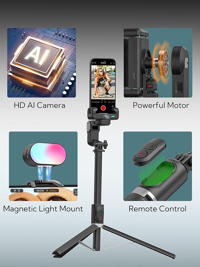 Auto Face Tracking Tripod 360 Rotation w/Stand, Selfie Stick Tripod