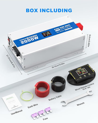 2000W Pure Sine Wave Power Inverter 24V DC to 120V AC Converter 4000 Watt Peak