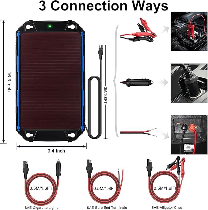 SUNER POWER Waterproof 5W 12V Solar Battery Charger & Maintainer Pro, Built-in