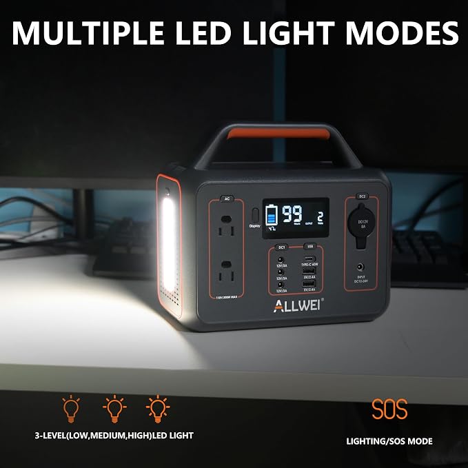 ALLWEI Portable Power Station 300W, 280Wh Solar Generator