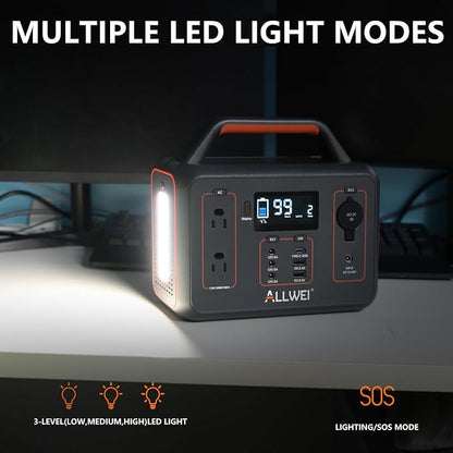 ALLWEI Portable Power Station 300W, 280Wh Solar Generator