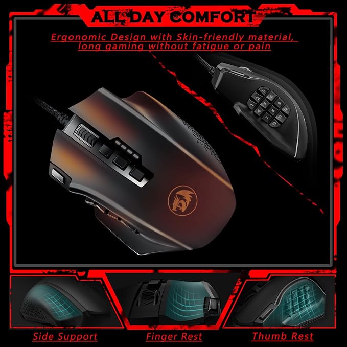 Redragon Gaming Mouse, MMO Mouse Gaming UP 12400 DPI, 19 Macro Programmable