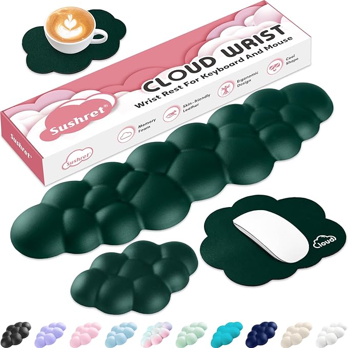 Cloud Wrist Rest for Computer Keyboard, 4-in-1 Memory Foam Leather Cloud