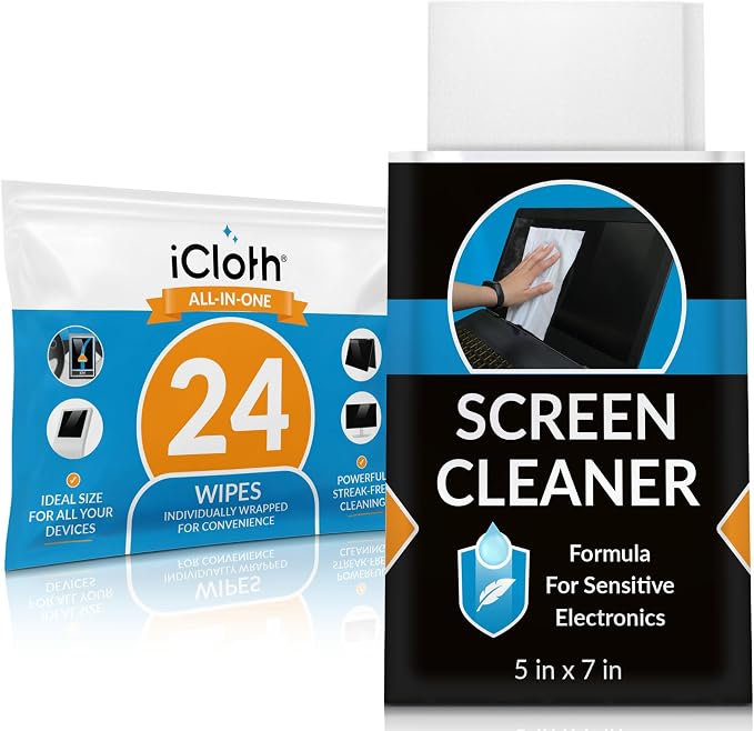Screen Cleaner Wipes by iCloth – Individually Wrapped – Travel Size –