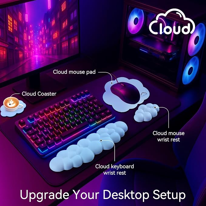 Cloud Wrist Rest for Computer Keyboard, 4-in-1 Memory Foam Leather Cloud