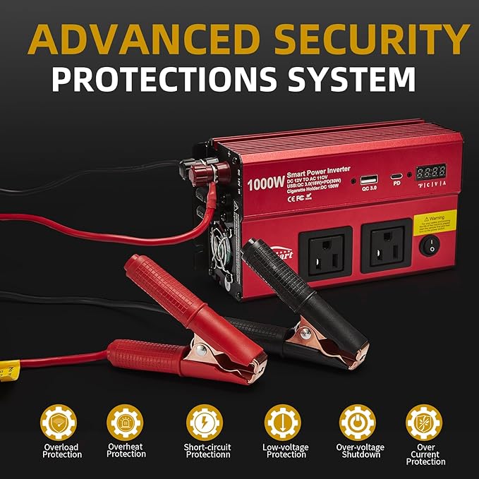 TWING Car 1000w Inverter, 12v DC to 110v Power Inverters